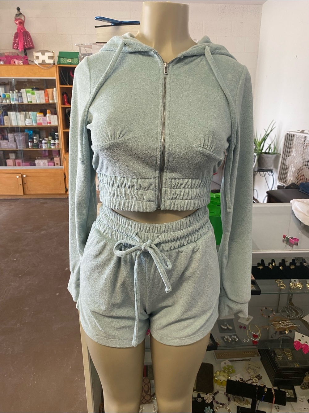 Zenana Outfitters Light Sage Terry Hoodie Set